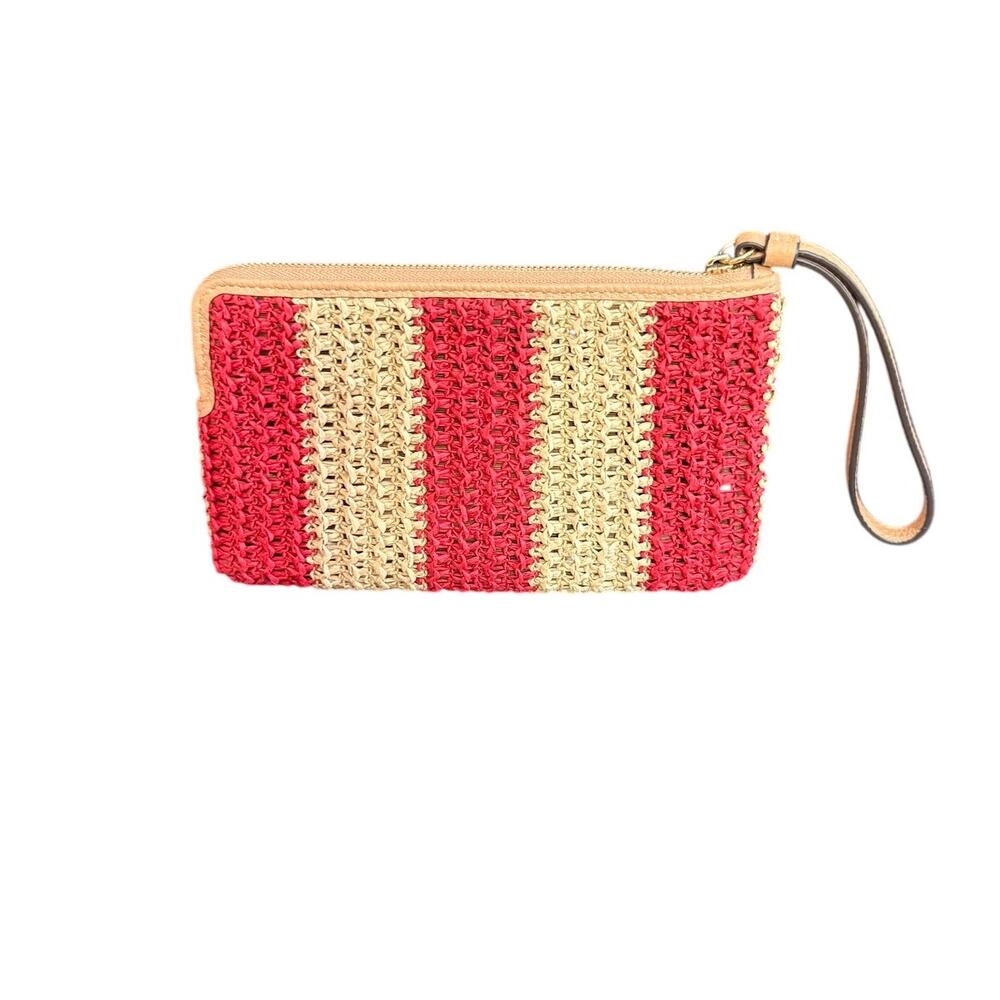 Coach Raffia Beige & Red Stripe Wristlet New with Tags - Picture 3 of 5